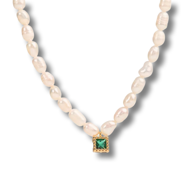 Green w/Envy Freshwater Pearl and Green Zircon Necklace